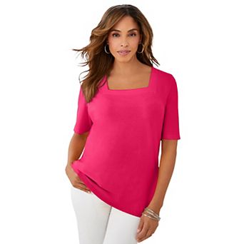 Jessica London Women's Plus Size Stretch Cotton Square Neck Tee