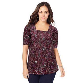 Jessica London Women's Plus Size Stretch Cotton Square Neck Tee