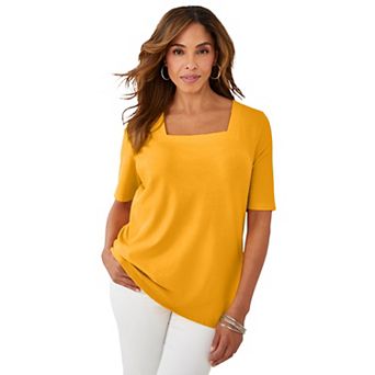 Jessica London Women's Plus Size Stretch Cotton Square Neck Tee