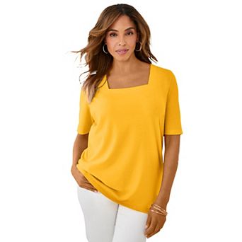 Jessica London Women's Plus Size Stretch Cotton Square Neck Tee