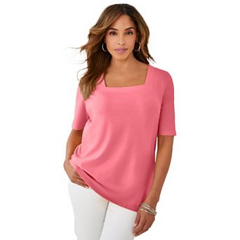 Jessica London Women's Plus Size Stretch Cotton Square Neck Tee