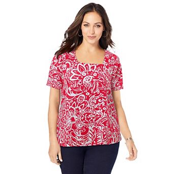 Jessica London Women's Plus Size Stretch Cotton Square Neck Tee