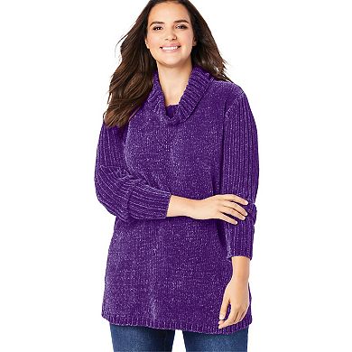 Woman Within Plus Size Chenille Cowlneck Sweater