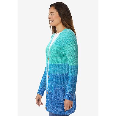 Woman Within Plus Size Ombre Shaker Cardigan Sweater