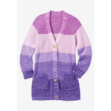 Woman Within Plus Size Ombre Shaker Cardigan Sweater