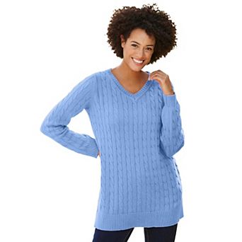 Woman Within Plus Size Cable Knit V-Neck Pullover Sweater