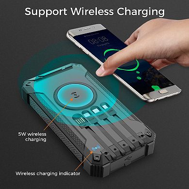 20,000mAh Power Bank- Convenient 4 Built-in Cables & Wireless Charging