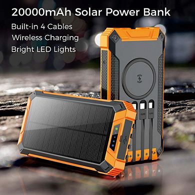 20,000mAh Power Bank- Convenient 4 Built-in Cables & Wireless Charging