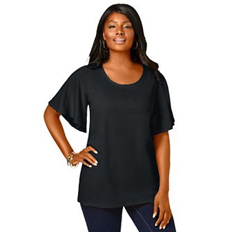 Jessica London Women's Plus Size Stretch Knit Flutter Sleeve Tunic