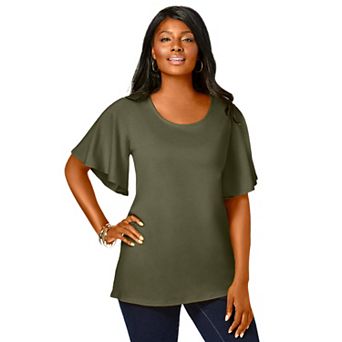 Jessica London Women's Plus Size Stretch Knit Flutter Sleeve Tunic