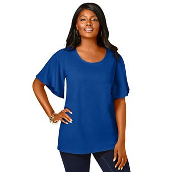 Jessica London Women's Plus Size Stretch Knit Flutter Sleeve Tunic
