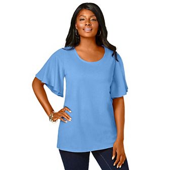 Jessica London Women's Plus Size Stretch Knit Flutter Sleeve Tunic