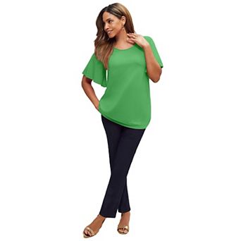 Jessica London Women's Plus Size Stretch Knit Flutter Sleeve Tunic