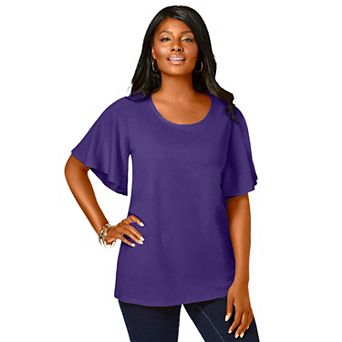 Jessica London Women's Plus Size Stretch Knit Flutter Sleeve Tunic