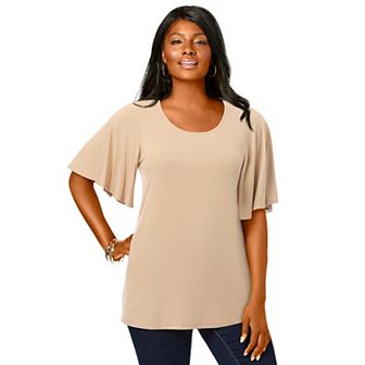 Jessica London Women's Plus Size Stretch Knit Flutter Sleeve Tunic