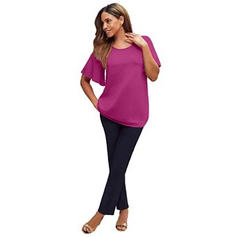 Jessica London Women's Plus Size Stretch Knit Flutter Sleeve Tunic