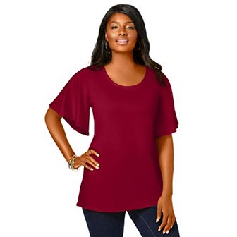 Jessica London Women's Plus Size Stretch Knit Flutter Sleeve Tunic