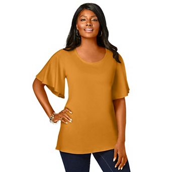Jessica London Women's Plus Size Stretch Knit Flutter Sleeve Tunic