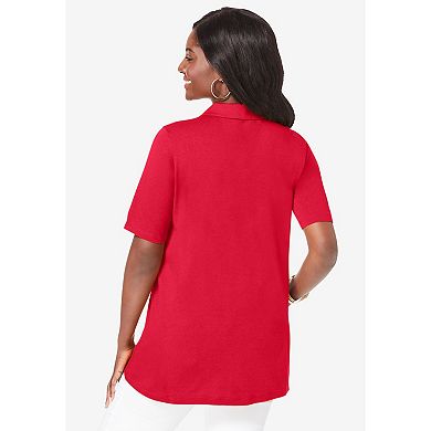Jessica London Women's Plus Size Stretch Cotton Polo Tee