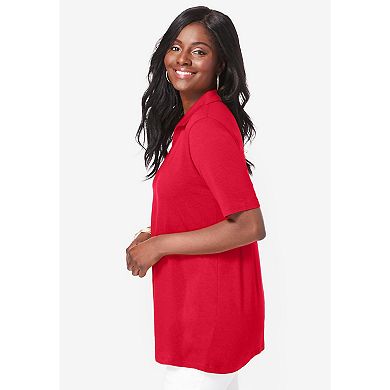 Jessica London Women's Plus Size Stretch Cotton Polo Tee