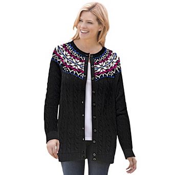 Woman Within Plus Size Fair Isle Cardigan