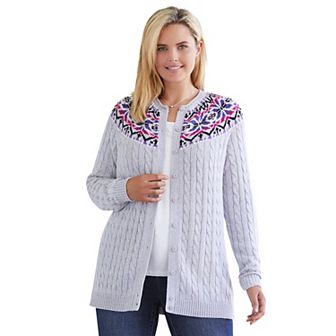 Woman Within Plus Size Fair Isle Cardigan