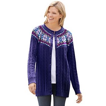 Woman Within Plus Size Fair Isle Cardigan