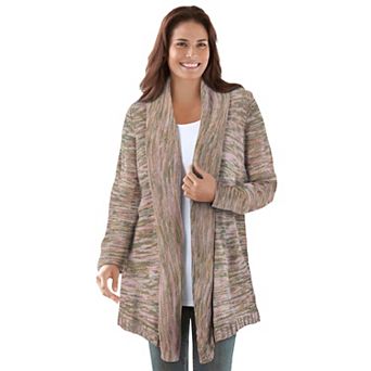 Woman Within Plus Size Multi Marled Cardigan Sweater