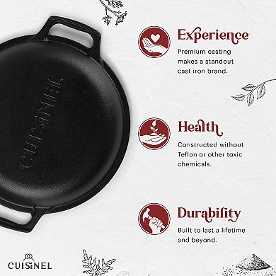 Cuisinel 5-Qt Deep Cast Iron Dutch Oven 2-in-1 Combo Lid Skillet + Silicone Handles & Scraper