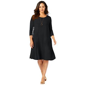 Jessica London Women's Plus Size Stretch Knit Three-quarter Sleeve T-shirt Dress