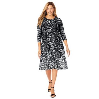Jessica London Women's Plus Size Stretch Knit Three-quarter Sleeve T-shirt Dress