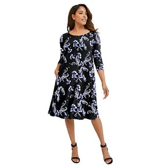 Jessica London Women's Plus Size Stretch Knit Three-quarter Sleeve T-shirt Dress