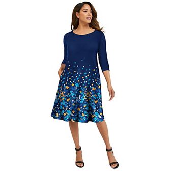 Jessica London Women's Plus Size Stretch Knit Three-quarter Sleeve T-shirt Dress