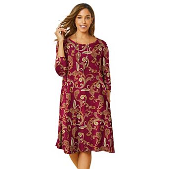 Jessica London Women's Plus Size Stretch Knit Three-quarter Sleeve T-shirt Dress