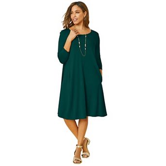 Jessica London Women's Plus Size Stretch Knit Three-Quarter Sleeve T-Shirt Dress