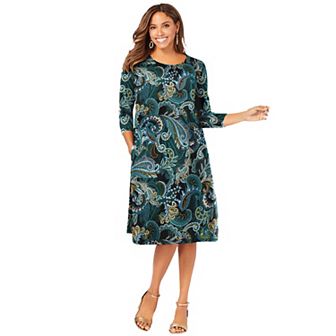 Jessica London Women's Plus Size Stretch Knit Three-quarter Sleeve T-shirt Dress