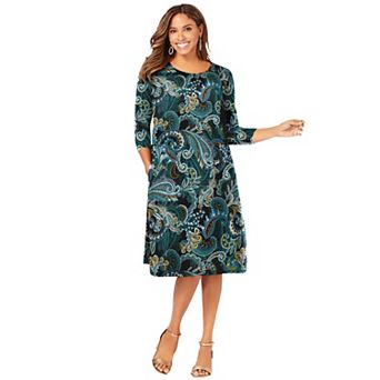 Jessica London Women's Plus Size Stretch Knit Three-Quarter Sleeve T-Shirt Dress