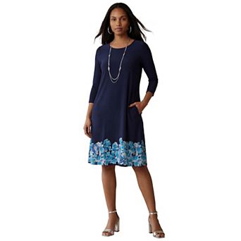 Jessica London Women's Plus Size Stretch Knit Three-Quarter Sleeve T-Shirt Dress