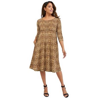 Jessica London Women's Plus Size Stretch Knit Three-Quarter Sleeve T-Shirt Dress
