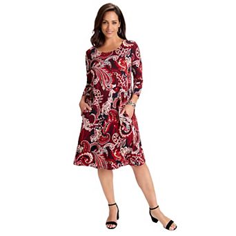 Jessica London Women's Plus Size Stretch Knit Three-Quarter Sleeve T-Shirt Dress