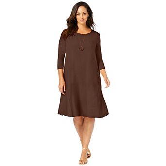 Jessica London Women's Plus Size Stretch Knit Three-Quarter Sleeve T-Shirt Dress