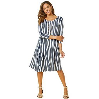 Jessica London Women's Plus Size Stretch Knit Three-Quarter Sleeve T-Shirt Dress