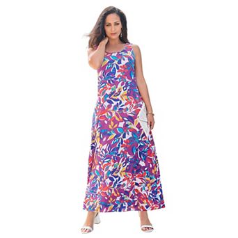 Jessica London Women's Plus Size Petite Stretch Cotton Tank Maxi Dress