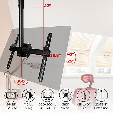 ProMounts Premium Ceiling TV Mount Fits Most 24-55 inch, Holds 110 lbs
