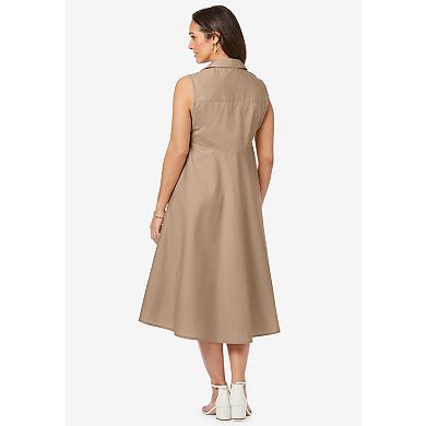 Jessica London Women's Plus Size Stretch Cotton Sleeveless Shirtdress