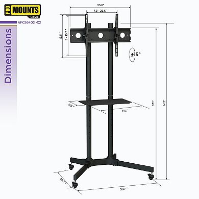 ProMount Premium Rolling TV Stand with Mount and Adjustable Shelf for 32"-72" TVs up to 110lbs