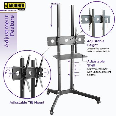 ProMount Premium Rolling TV Stand with Mount and Adjustable Shelf for 32"-72" TVs up to 110lbs