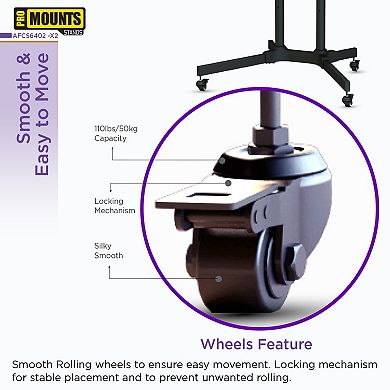 ProMount Premium Rolling TV Stand with Mount and Adjustable Shelf for 32"-72" TVs up to 110lbs