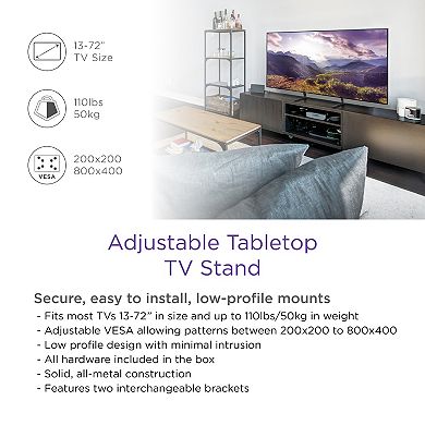 ProMounts Premium Fixed Tabletop TV Stand Mount for 13 to 72 inch Screens, Holds up to 110Lbs