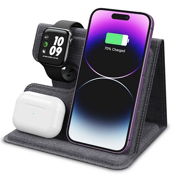 スマホアクセサリー 3-in-1WirelessCharger 3-in-1 Leather 18w Wireless Charger - Smartphone, Earbuds & Smartwatch
